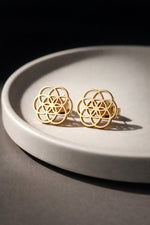 Lundholm Pia oorknopjes goud Bloem des Levens — close-up bloem-design titanium staal