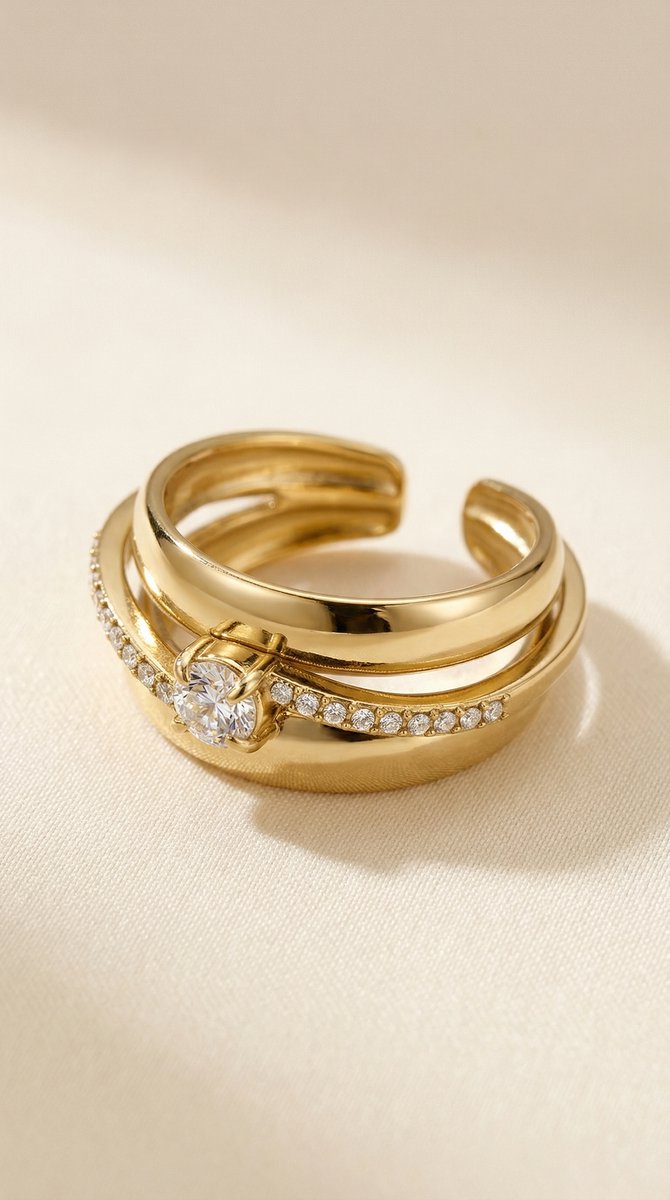 Lundholm Silja verstelbare ring met zirkonia goudkleurig, sfeerbeeld