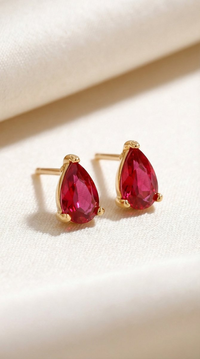 Lundholm Grace oorknopjes Juli Birthstone robijn rood — stainless steel geboortesteen studs