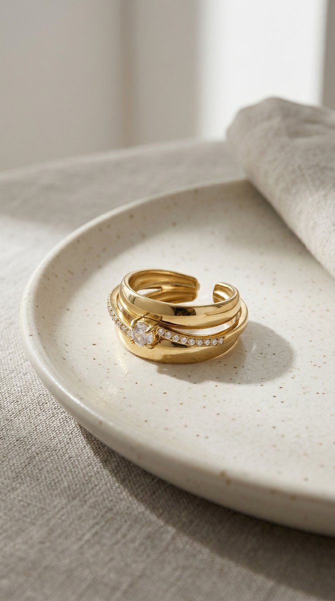 Lundholm Silja verstelbare ring met zirkonia goudkleurig, detail