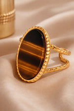 Lundholm Sienna – Verstelbare Statement Ring met Natuursteen – Goudkleurig – Bruin
