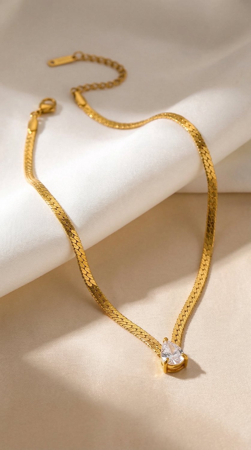 Lundholm Ariane – Platte Schakelketting met Zirkonia – Goudkleurig