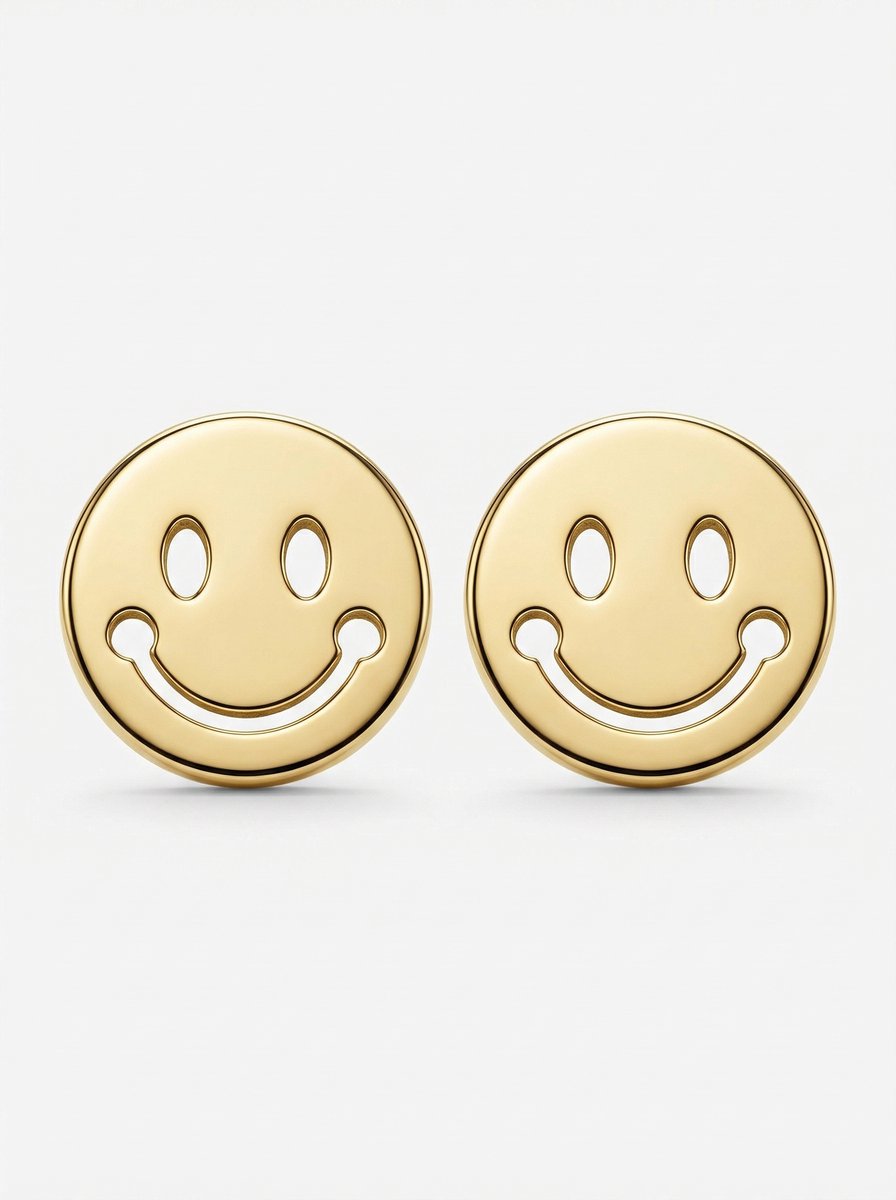Lundholm Kaya smiley oorknopjes goud — stainless steel PVD gold plated studs damessieraad