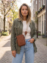 Lundholm Strömsund telefoontasje dames bruin leer crossbody — vooraanzicht productfoto
