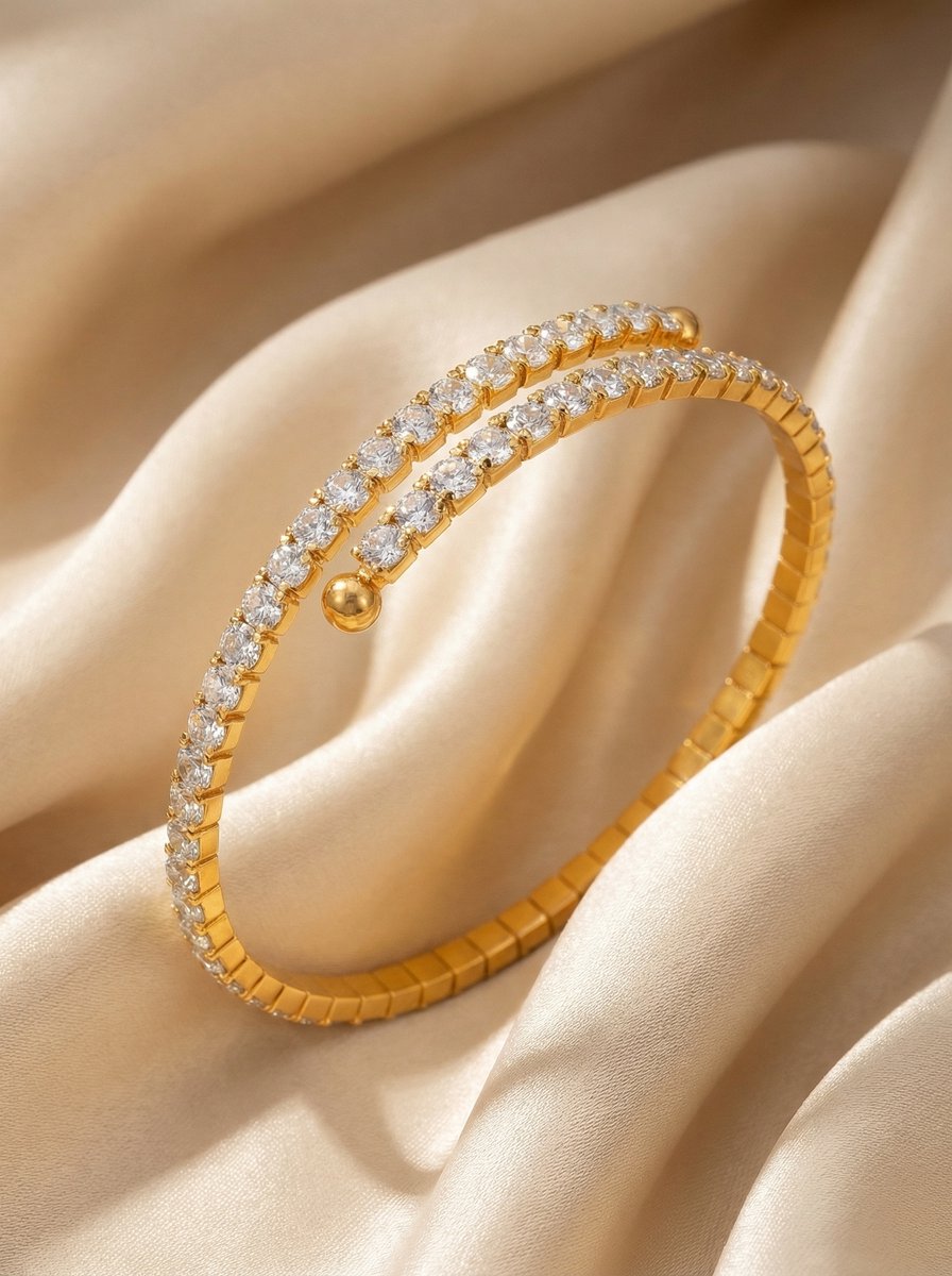 Lundholm Yael – Zirkonia Tennisarmband (Bangle) Dames – Goud