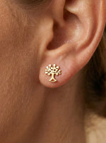 Lundholm Franca levensboom oorknopjes goud — stainless steel tree of life studs damessieraad