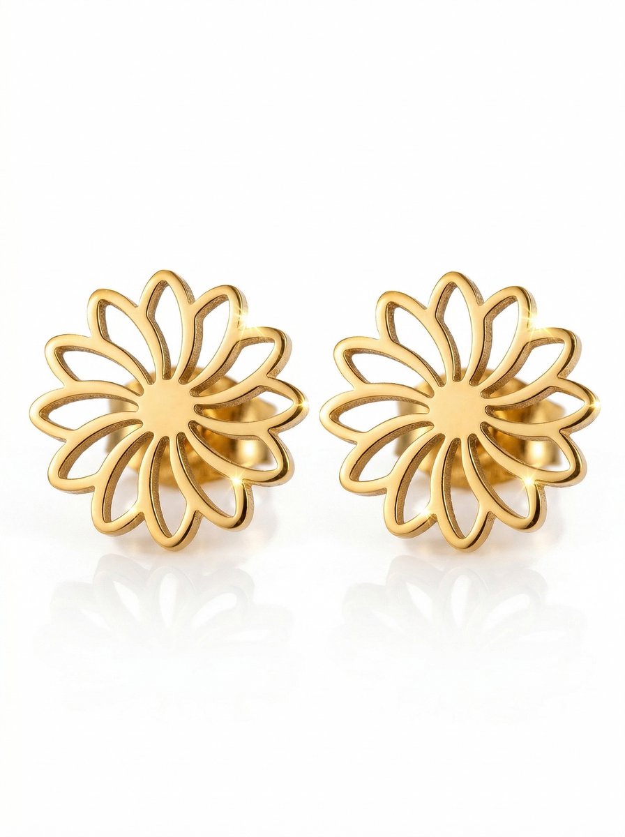 Lundholm Aya bloem oorknopjes goud — stainless steel elegante bloem studs damessieraad