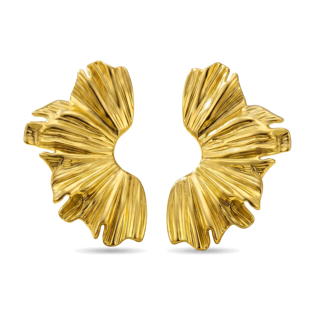 Lundholm Aukje grote statement bloem oorbellen goud op witte achtergrond — 6 x 3,3 cm premium stainless steel