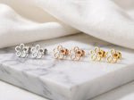 Lundholm Florianne oorknopjes dames in drie kleuren - zilver, rosegoud en goud bloem op marmer - premium stainless steel - Florianne Serie - Scandinavisch design sieraad cadeau voor vrouw moederdag