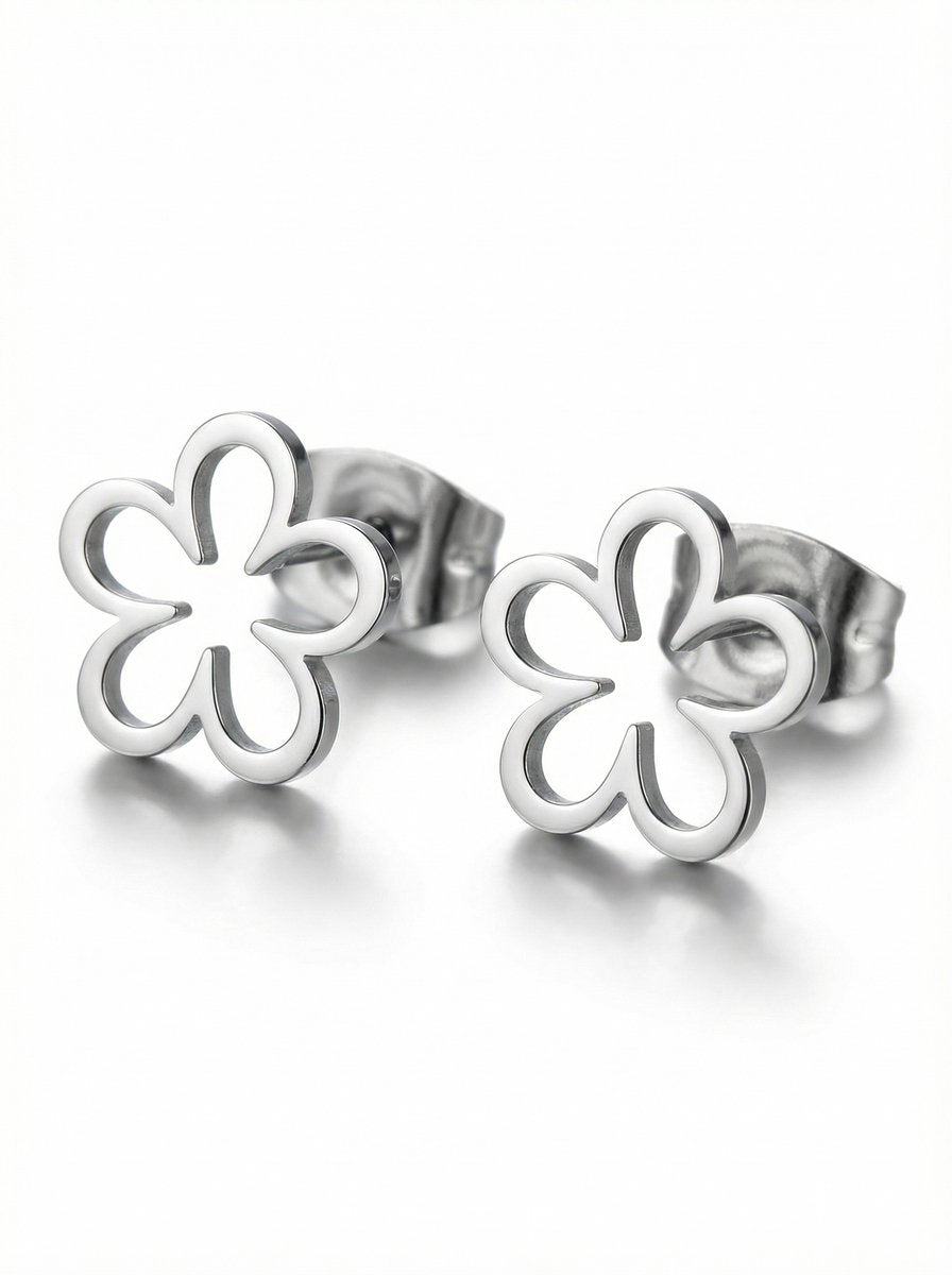 Lundholm Florianne oorknopjes dames zilverkleurig bloem - premium stainless steel - elegante bloem oorbellen - Florianne Serie - Scandinavisch design sieraad cadeau voor vrouw moederdag