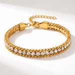 Lundholm Iza armband dames goudkleurig - schakel armband met zirkonia steentjes - premium stainless steel 2.5 micron PVD gold plated - 17.5 cm 6 mm - Scandinavisch design luxe sieraad cadeau voor vrouw