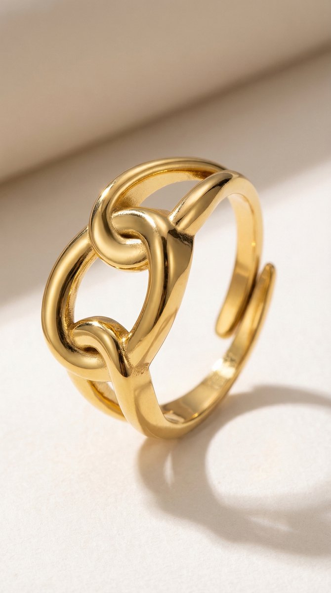 Lundholm Leona Serie schakel ring dames goudkleurig verguld verstelbaar one size productfoto - waterproof gold plated PVD premium stainless steel sieraden cadeau vrouw moederdag verjaardag Scandinavisch Design