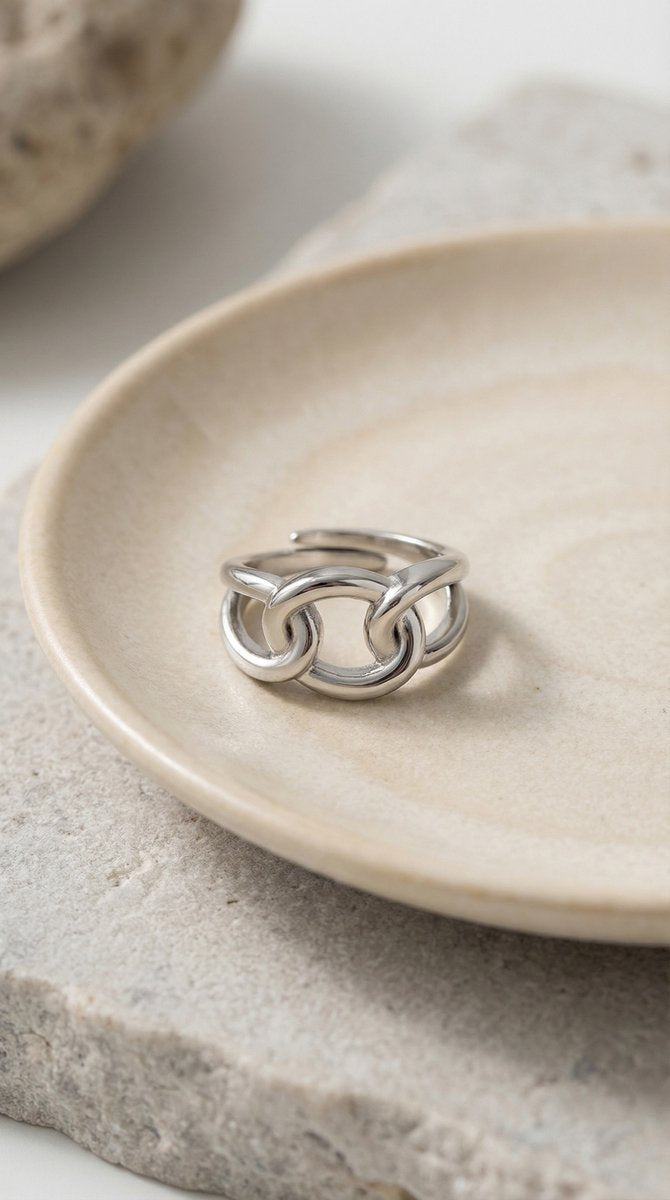 Lundholm Leona Serie schakel ring dames verstelbaar one size productfoto - waterproof premium stainless steel sieraden cadeau vrouw moederdag verjaardag Scandinavisch Design