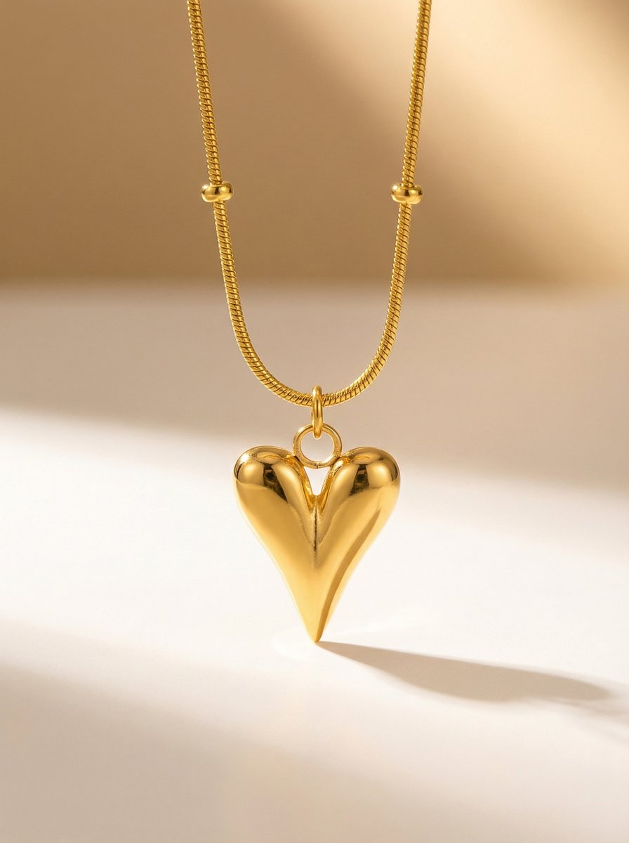 Lundholm luxe gouden ketting dames met hartje hanger - waterproof stainless steel goud verguld - My Lovez Serie - Scandinavisch design sieraad cadeau voor vrouwen moederdag verjaardag