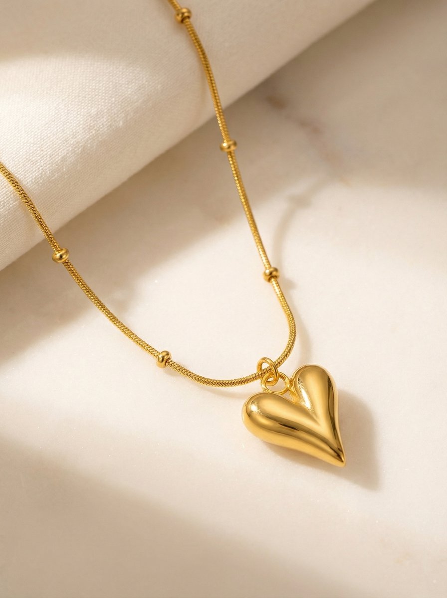 Lundholm luxe gouden ketting dames met hartje hanger lifestyle - waterproof stainless steel goud verguld - My Lovez Serie - Scandinavisch design sieraad cadeau voor vrouwen moederdag