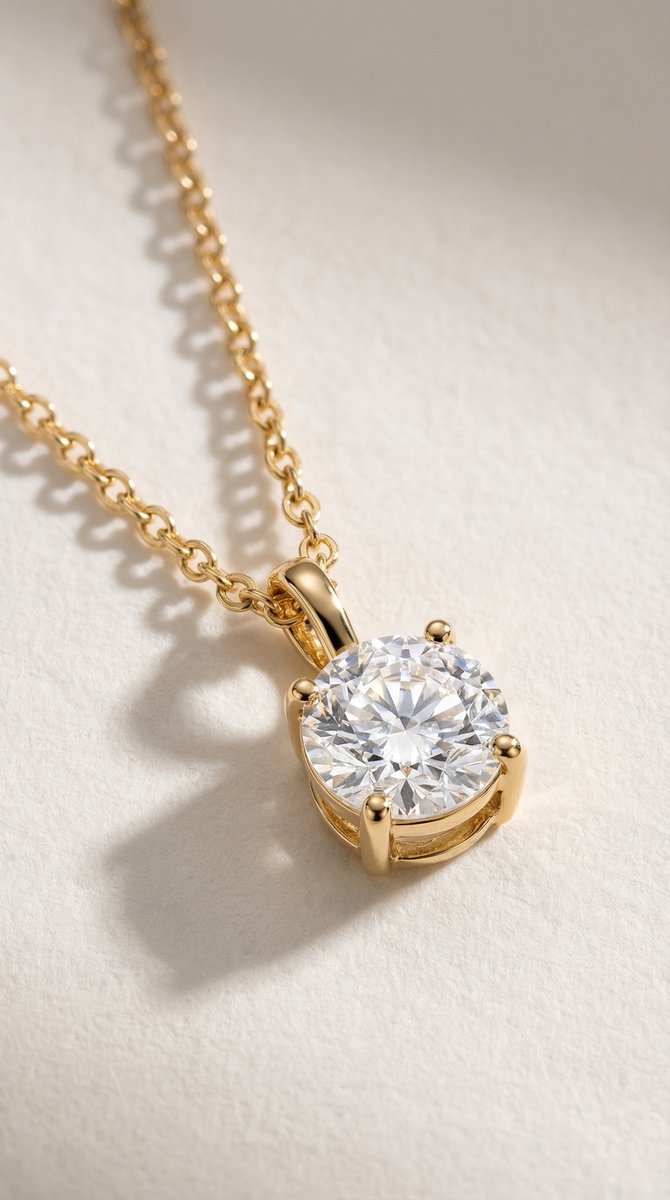 Lundholm luxe ketting dames goudkleurig met grote ronde zirkonia steen hanger close-up productfoto - hypoallergeen waterproof gold plated PVD premium stainless steel sieraden cadeau vrouw moederdag verjaardag Scandinavisch Design