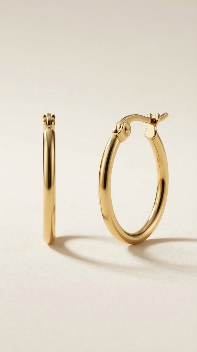 Lundholm Eefje kleine hoops goud op crème achtergrond — productfoto styling
