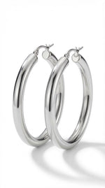 Lundholm Eefje hoops zilver 3 cm — productfoto witte achtergrond zilverkleurig stainless steel