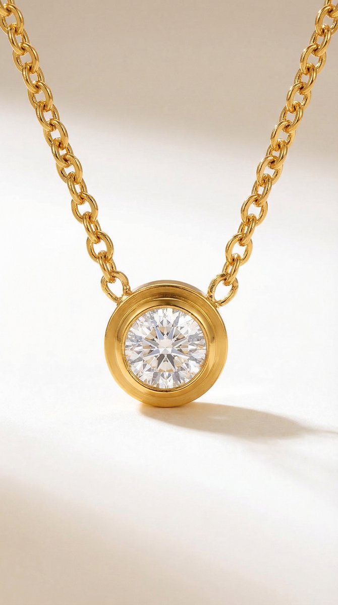 Lundholm My Kristen Serie ketting dames goudkleurig verguld met ronde zirkonia steen hanger 40cm met verlengstuk productfoto - waterproof gold plated PVD premium stainless steel sieraden cadeau vrouw moederdag verjaardag Scandinavisch Design