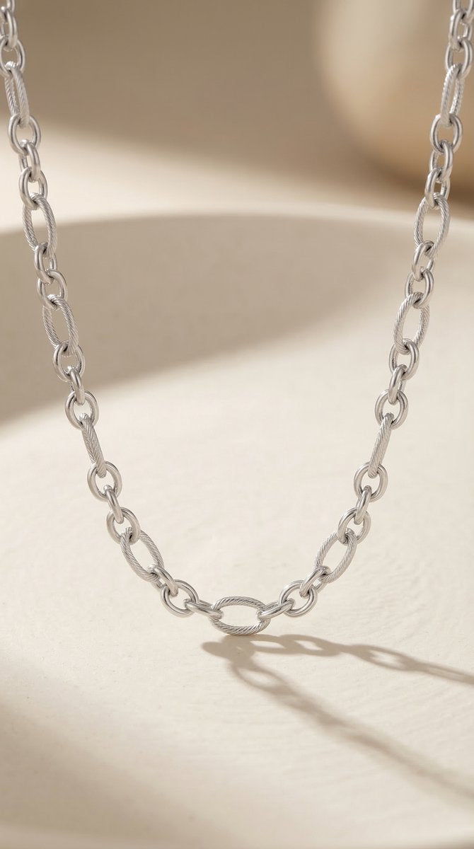 Lundholm My Suvi Serie schakel ketting dames zilverkleurig 41.5cm met grote en kleine schakels productfoto - waterproof premium stainless steel sieraden cadeau vrouw moederdag verjaardag Scandinavisch Design