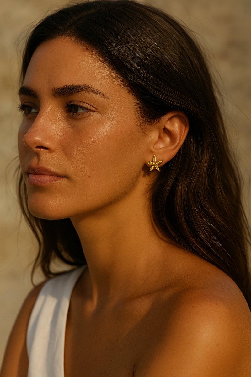 Vergulde Luxe Oorbellen Dames Goudkleurig Zee Ster Allergievrij - Oorknopjes Zeester