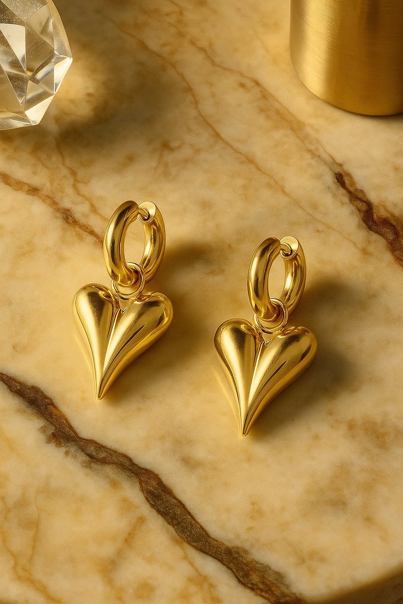 Vergulde Luxe Oorbellen Dames Goudkleurig - Allergievrij Hartje Oorhangers hart - Premium Stainless Steel Waterproof