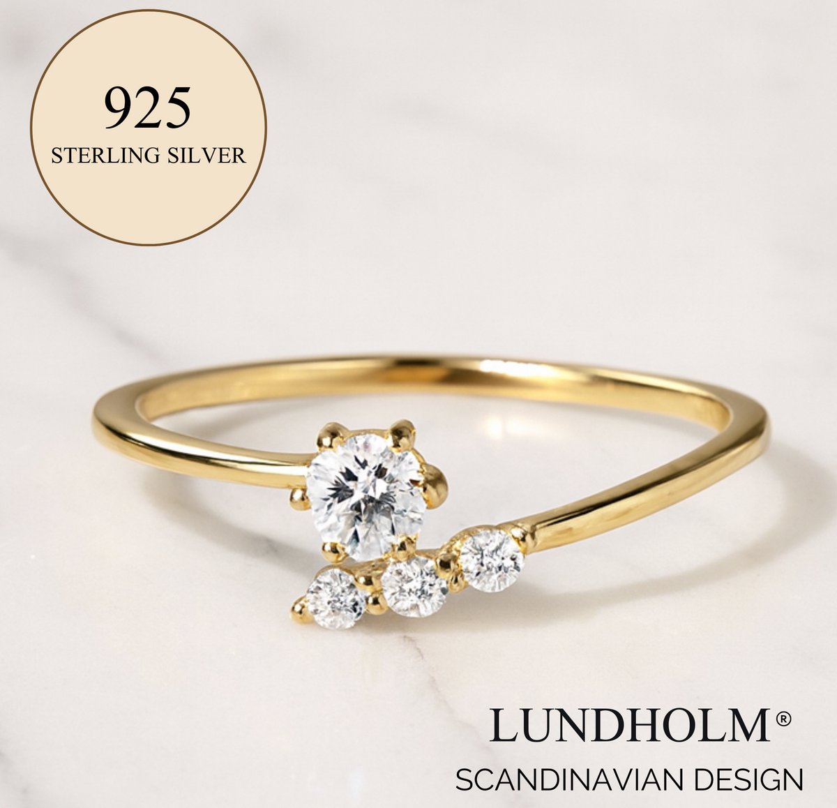 Lundholm Amalia ring dames in goud — 925 Zilver, hypoallergeen, waterproof. Tijdloos Scandinavisch design cadeau voor haar.