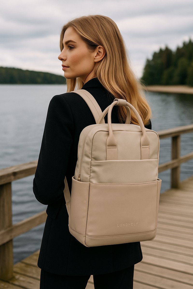 Lundholm Abisko Luxe Rugzak - 25L - 15,6 Inch - Laptop Rugzak Handbagage Geschikt -Werktas Schooltas Laptoptas Dames 15.6 inch - Scandinavisch Design - Creme