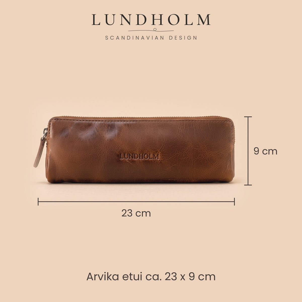 Lundholm Arvika leren pennenetui cognac – afmetingen ca. 23 x 9 cm