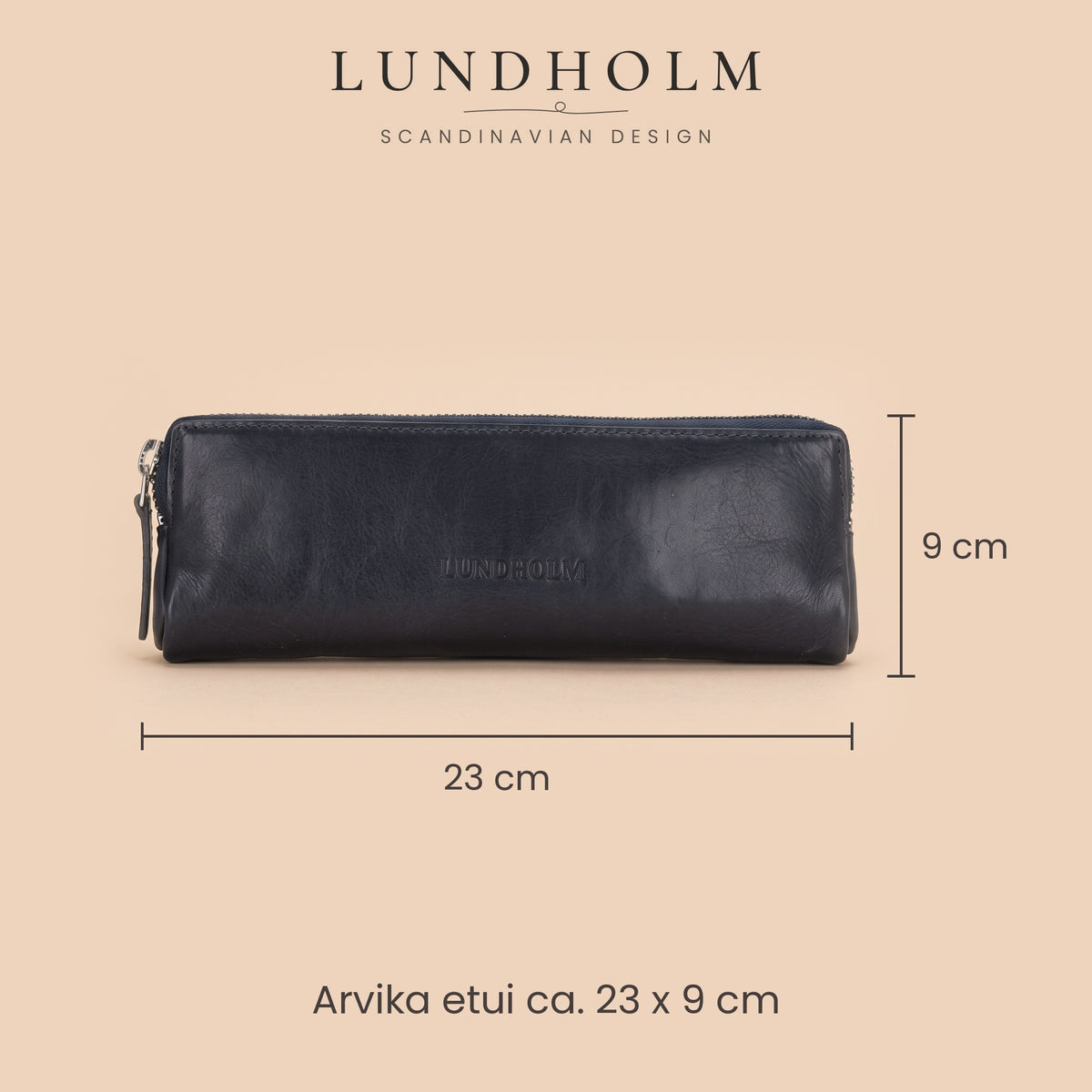 Lundholm Arvika leren pennenetui donkerblauw – afmetingen ca. 23 x 9 cm