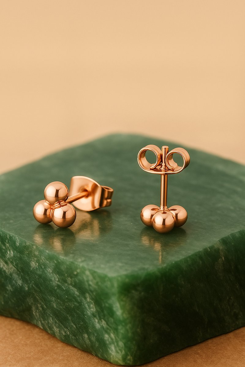 Lundholm Luxe 925 Sterling Zilver Studs Oorbellen 3 bolletjes Design - Oorknopjes Rose Goud - Vrouwen cadeautjes tip - Scandinavisch Design