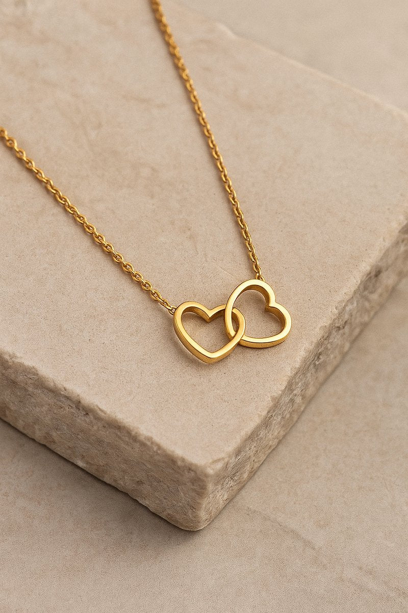 Lundholm Luxe Ketting Dames Goudkleurig / Zilverkleurig Waterproof Hartjes Hanger – Premium Stainless Steel - 50 cm