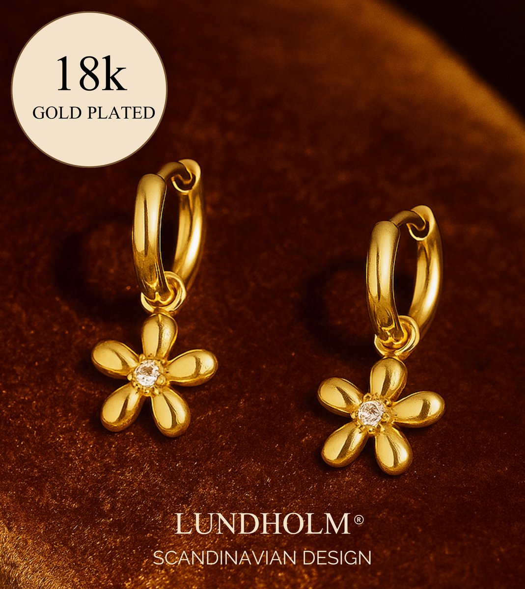 Luxe Oorbellen Goudkleurig - Premium Stainless Steel Bloem Hanger - Allergievrij, Water resistant