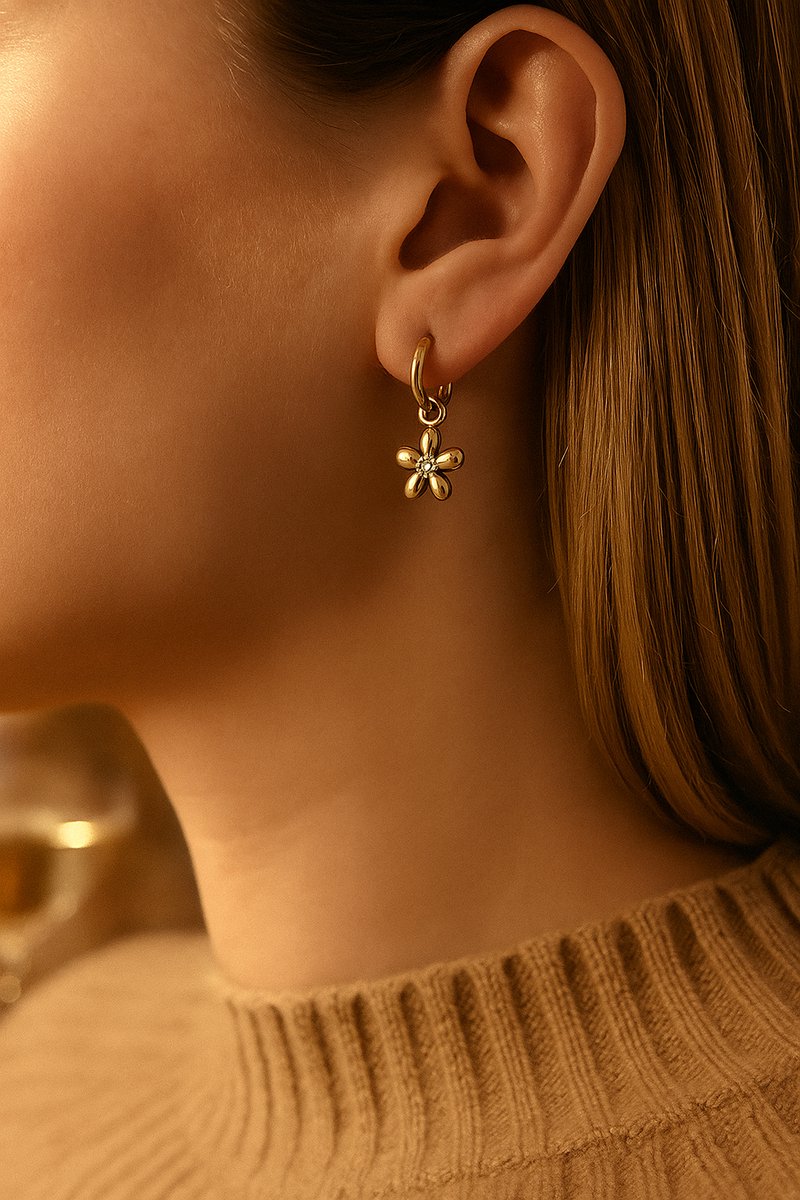 Luxe Oorbellen Goudkleurig - Premium Stainless Steel Bloem Hanger - Allergievrij, Water resistant