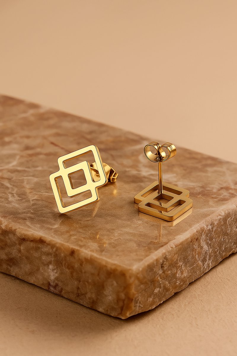 Lundholm Luxe Oorstekers Dames Ruit Geometrisch Goudkleurig / Zilverkleurig – Premium Stainless Steel Oorknopjes Dames Gold Plated – cadeau voor vriendin tip - vrouwen cadeautjes