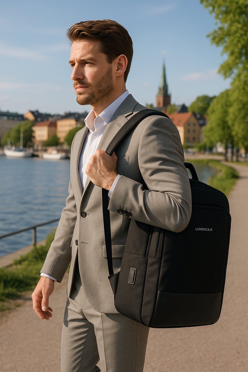 Lundholm Luxe Rugtas laptoptas 22L - 15,6 Inch - Laptop Rugzak Heren Laptoptas Schooltas - Werktas Laptoptas 15.6 inch - Tas - Scandinavisch Design - Diep Zwart