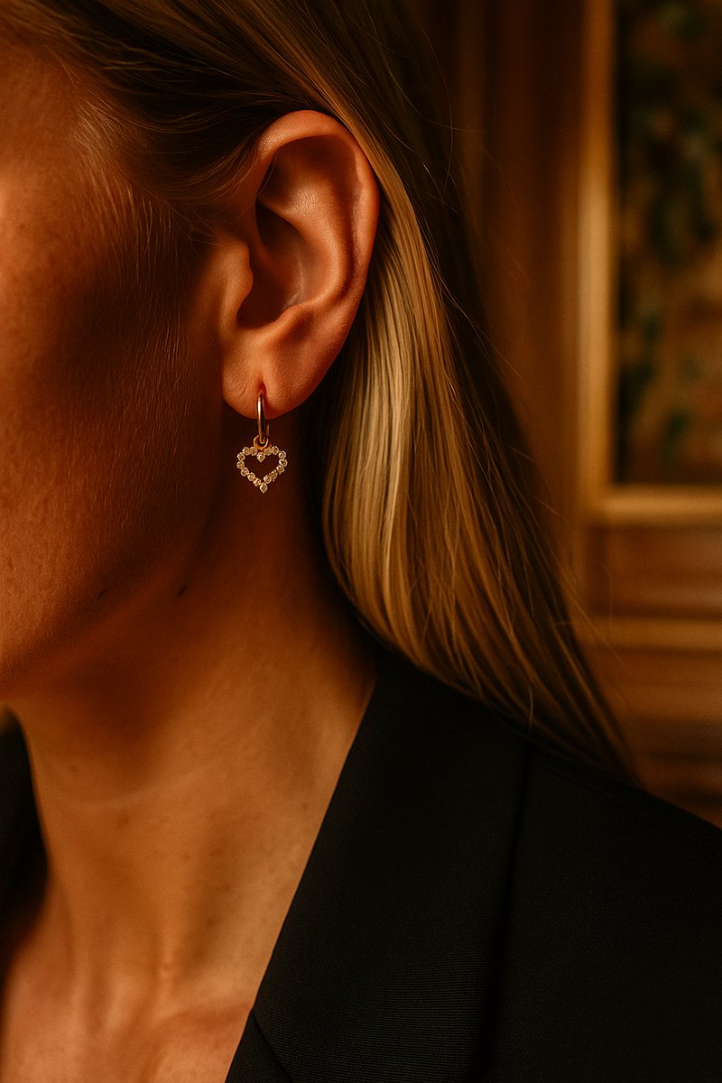 Oorbellen Dames Goudkleurig Zirkonia Hartjes Hangers - Premium Stainless Steel