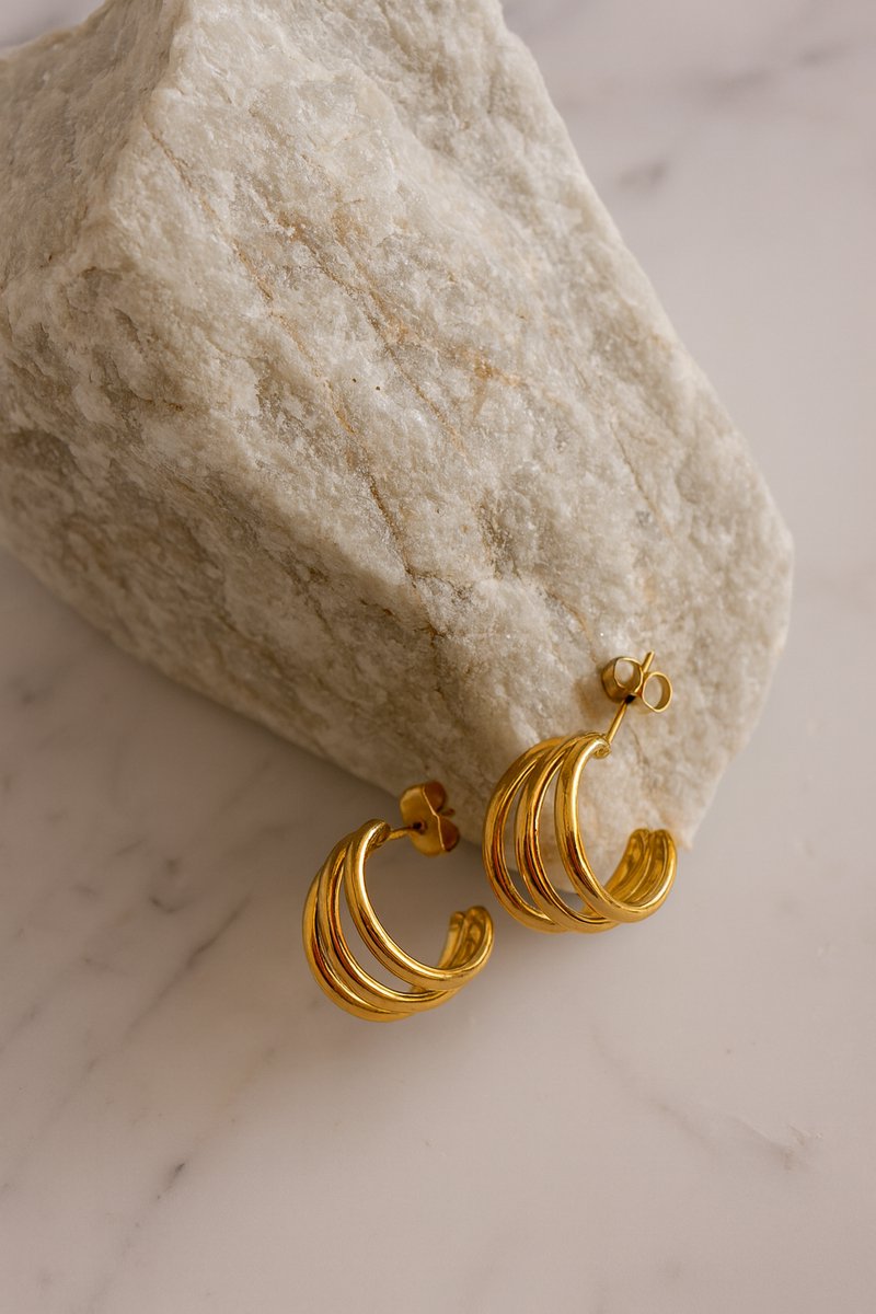 Oorbellen Dames – Premium Stainless Steel – Verguld – 3 Bogen Design Geometrisch