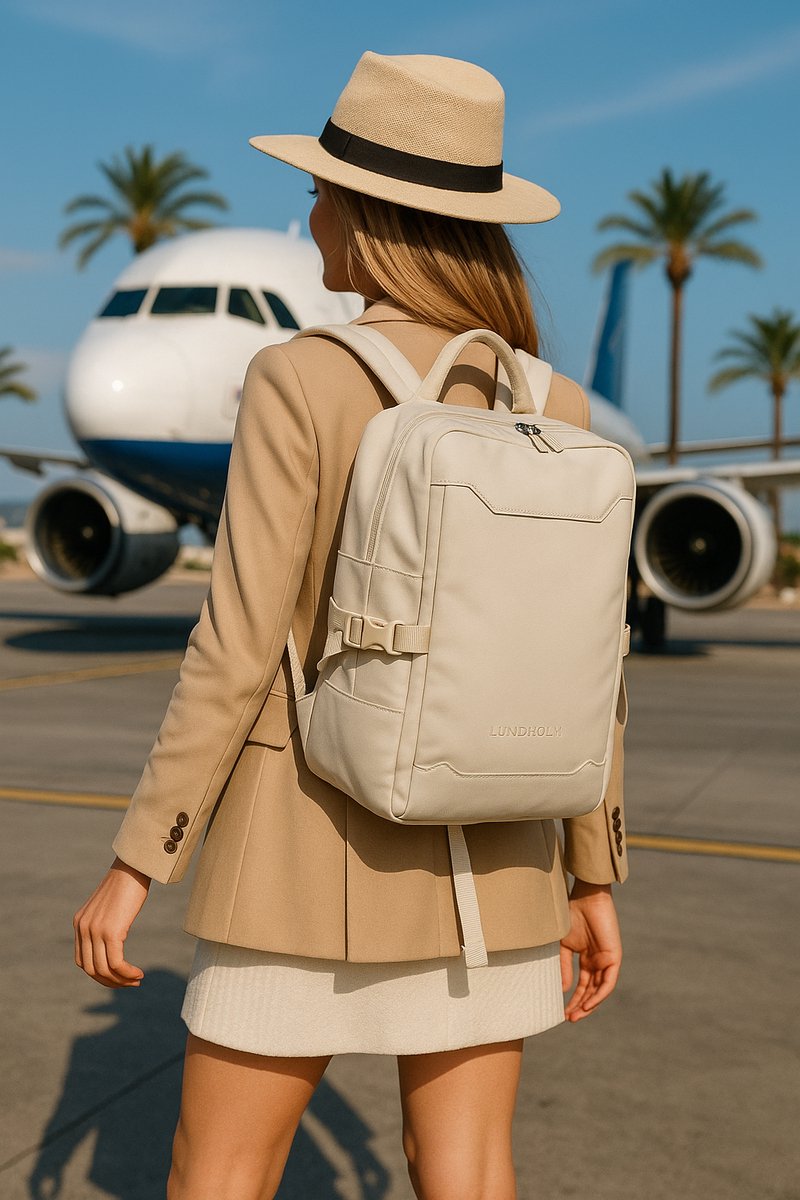 Lundholm Rugzak Underseater 40x30x20 - Rugtas Travel Laptoptas 15.6 inch met TSA slot - Reizen Handbagage Koffer als Rugtas - Maximale Inhoud - Cabin Approved - Scandinavisch Design Beige