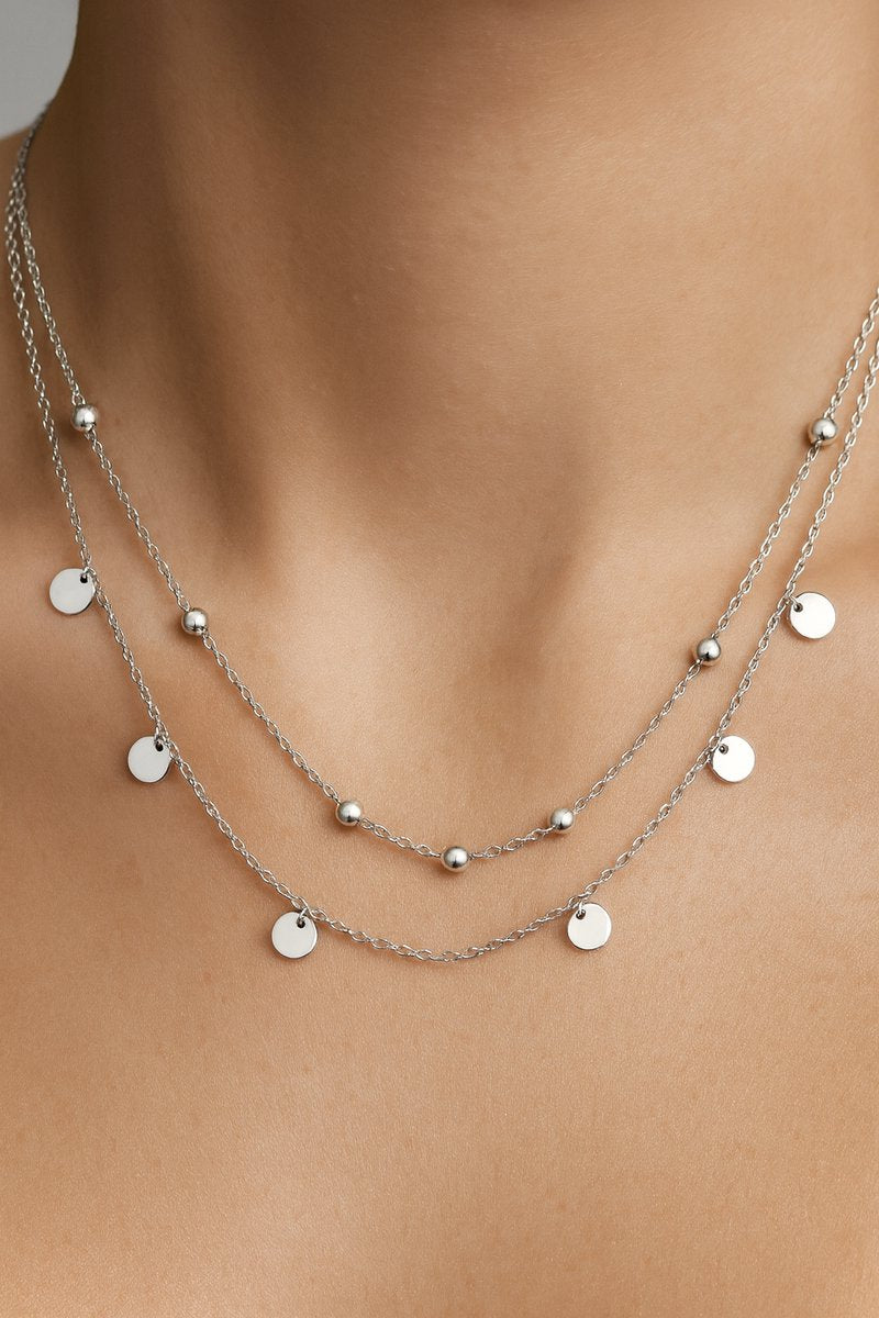 Lundholm Ketting Dames – Premium Stainless Steel – Zilver kleurige Dubbellaags Ketting My met Rondjes & Bolletjes (41 + 5 cm) Jewellery – Waterproof & Hypoallergeen – Inclusief Luxe Geschenkverpakking