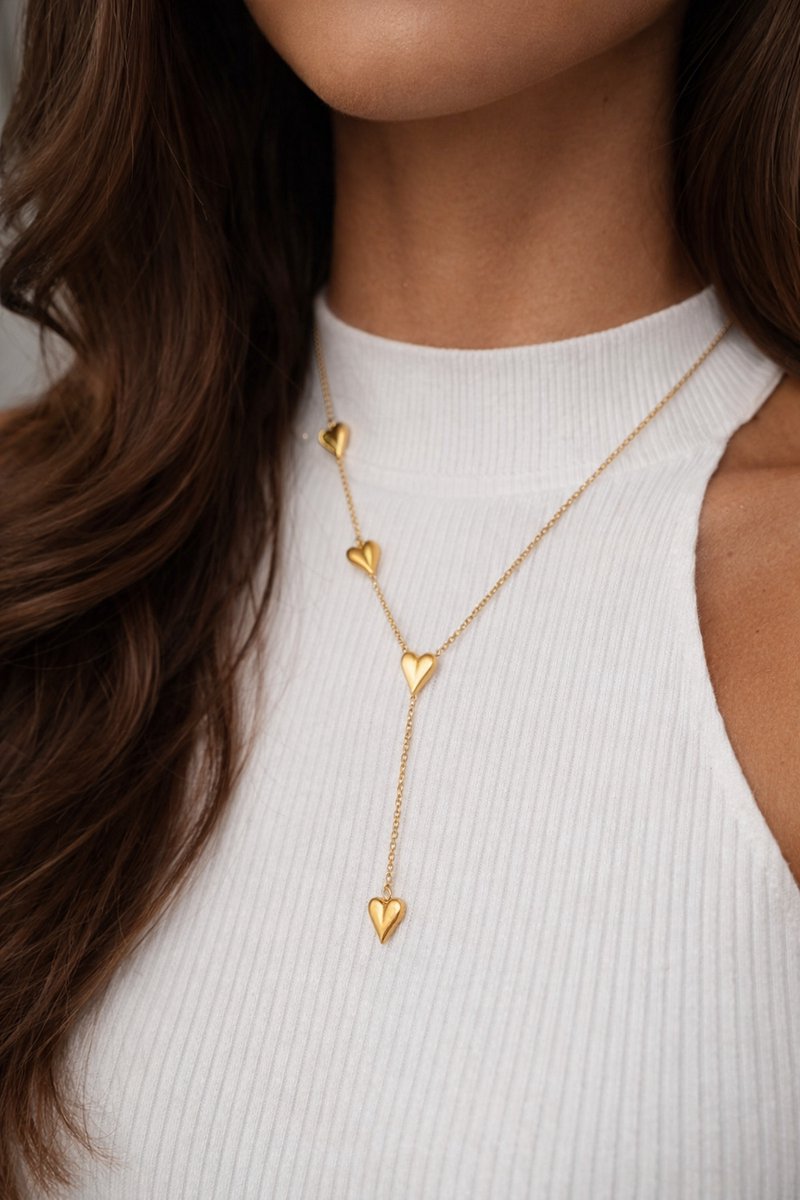 Lundholm Luxe Ketting Dames Goudkleurig Hartjes - Premium Stainless Steel - 42 cm