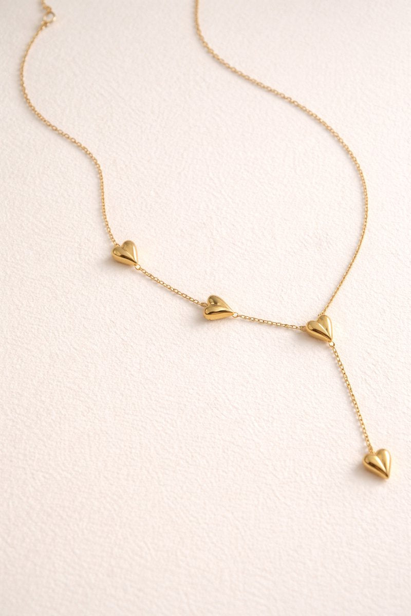 Lundholm Luxe Ketting Dames Goudkleurig Hartjes - Premium Stainless Steel - 42 cm