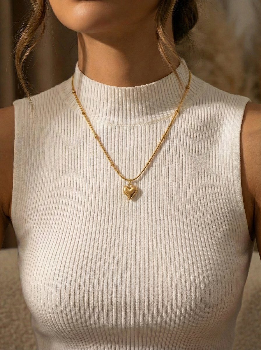 Lundholm Luxe Ketting Dames met hartje hanger goudkleurig goud verguld - My Lovez Serie waterproof stainless steel sieraad 40 cm Scandinavisch design