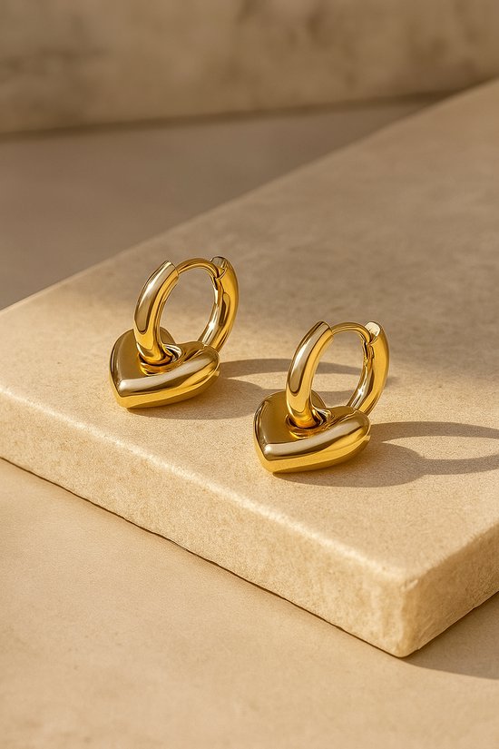 Luxe Oorbellen Dames Goudkleurig Hartje Chunky - Premium Stainless Steel Verguld - Hartjes Oorringen
