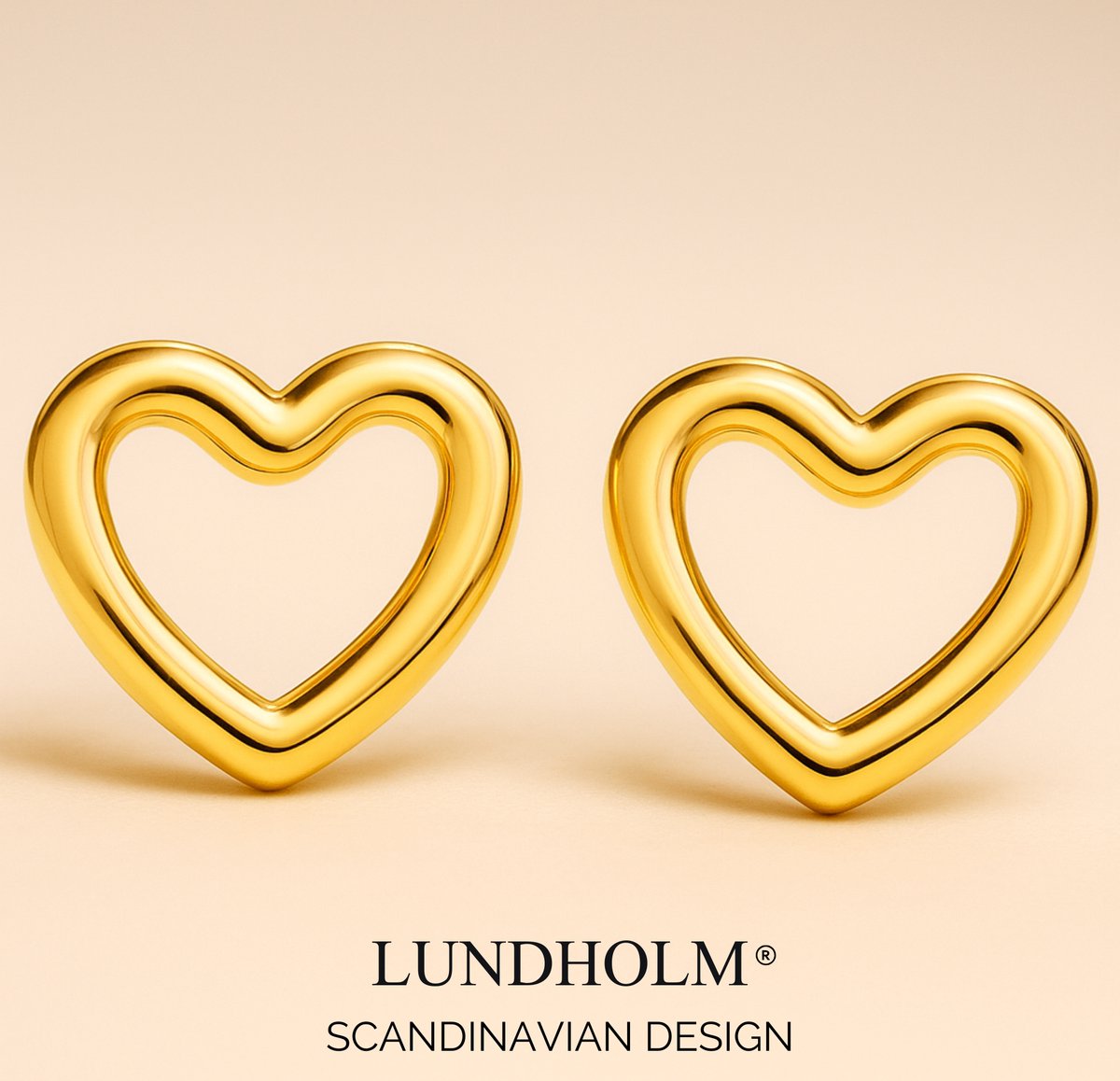 Lundholm Luxe Oorbellen Dames Goudkleurig Statement Hartjes - Premium Stainless Steel Waterproof - Oorstekers Goudkleurig Hart - Feestlijke Oorbellen Kerst Vrouwen Cadeautjes - Scandinavisch Design
