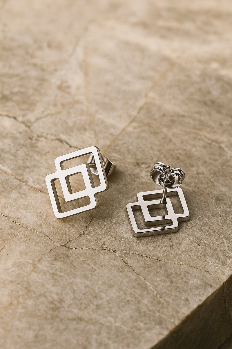 Lundholm Luxe Oorstekers Dames Ruit Geometrisch Goudkleurig / Zilverkleurig – Premium Stainless Steel Oorknopjes Dames Gold Plated – cadeau voor vriendin tip - vrouwen cadeautjes