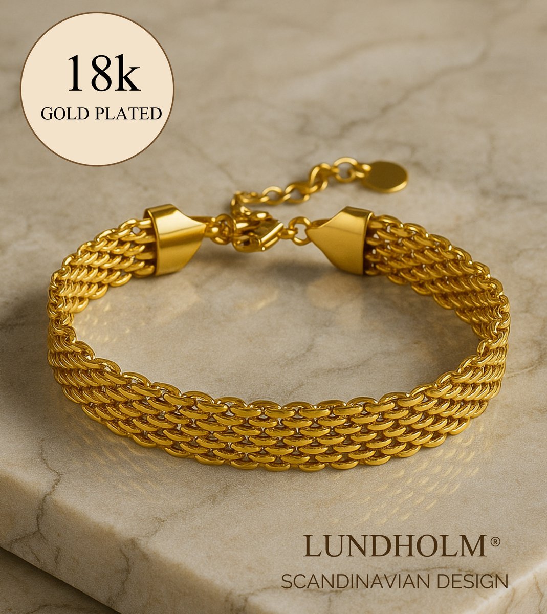 Lundholm Luxe Premium Stainless Steel Gold Plated Goudkleurige Armband Dames Minimalistisch - Vrouwen Cadeautjes Cadeau voor Vrouw tip Afscheid Verjaardag Bedankt Cadeau - Scandinavisch Design