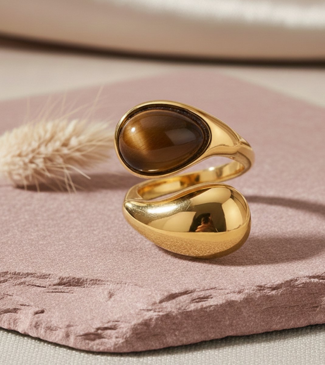 Tiger - Ring - Stainless Steel - Tijgeroog - Verstelbaar