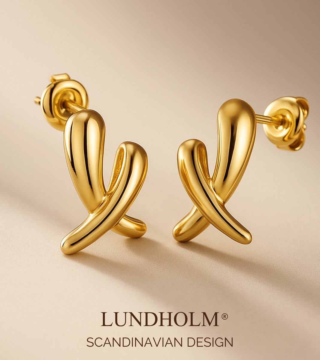 Lundholm Oorknopjes Dames Vintage Design - Premium Stainless Steel Gold Plated - Oorbellen Goudkleurig - Cadeau voor vrouw tip kerst sint - Scandinavisch Design
