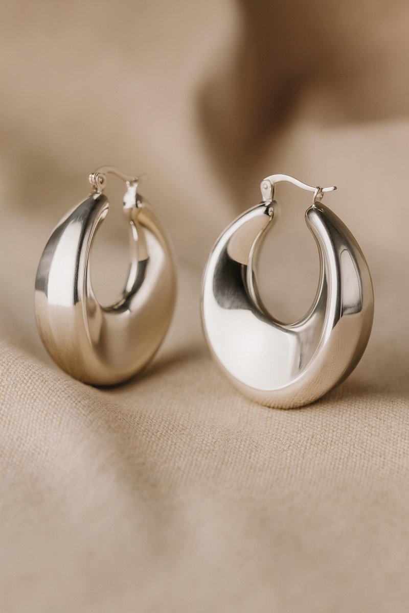 Lundholm Oorringen | Oorbellen Dames Groot – Premium Stainless Steel – Zilver kleurige Statement Hoops (3,5 × 3,9 cm) – Freyja Serie – Waterproof & Hypoallergeen – Luxe Geschenkverpakking | Vrouwen Cadeautjes